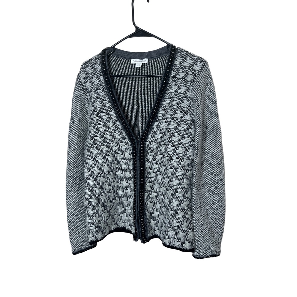 Coldwater Creek Wool‎ Alpaca Gray Black Textured Knit Cardigan Sweater M 10/12